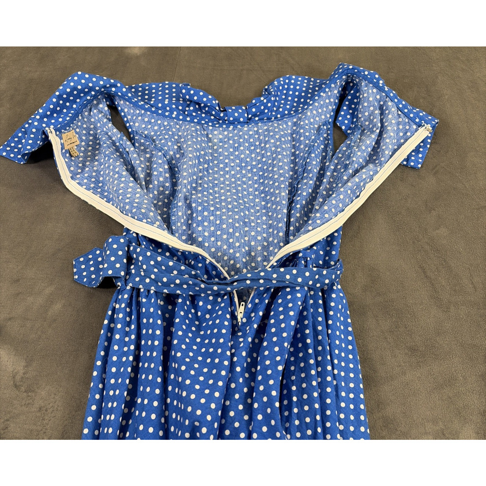2) Lindy Bop Womens Fit N Flare Dress Small Blue & Red Polka Dots Rockabilly - Picture 11 of 11